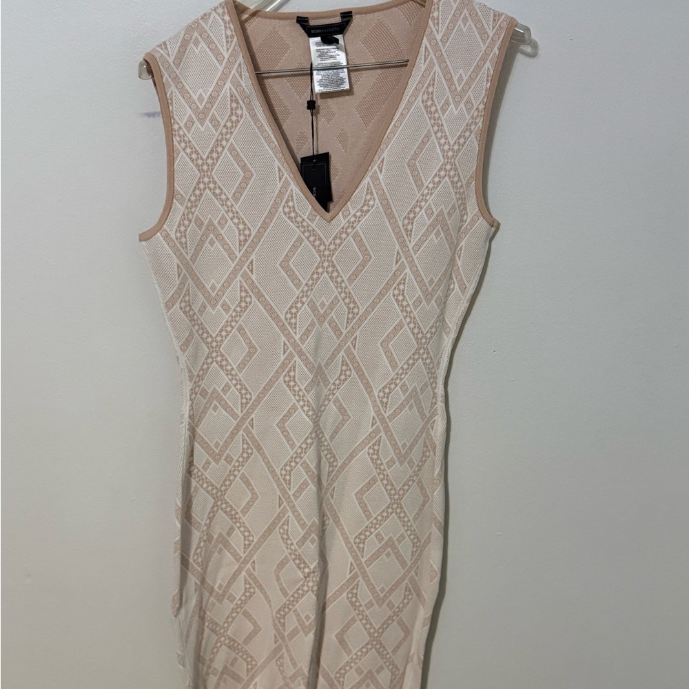 BCBGMaxAzria Cream Geometric Midi Dress